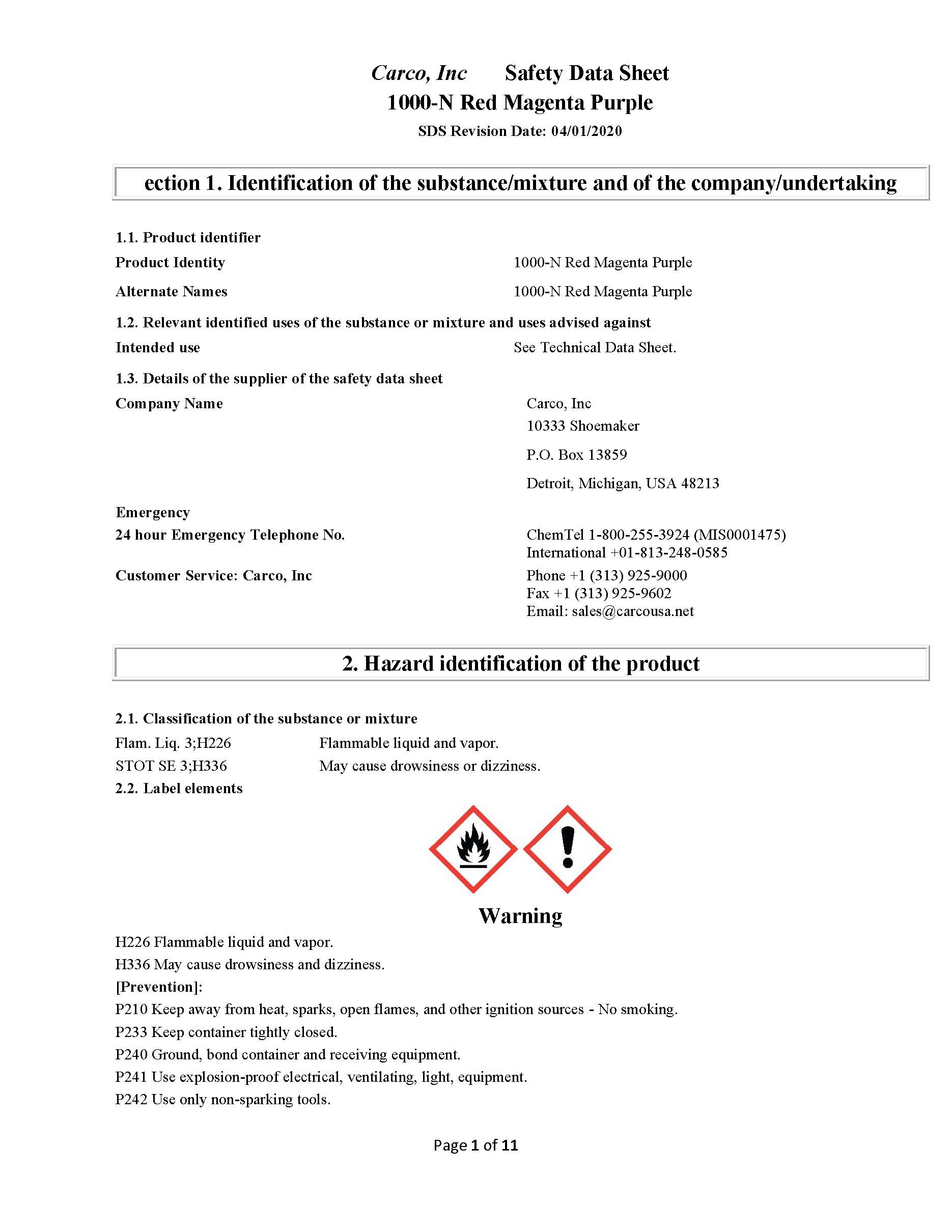 Safety Data Sheets (SDS) Archives - Page 5 of 5 - Carco, Inc.