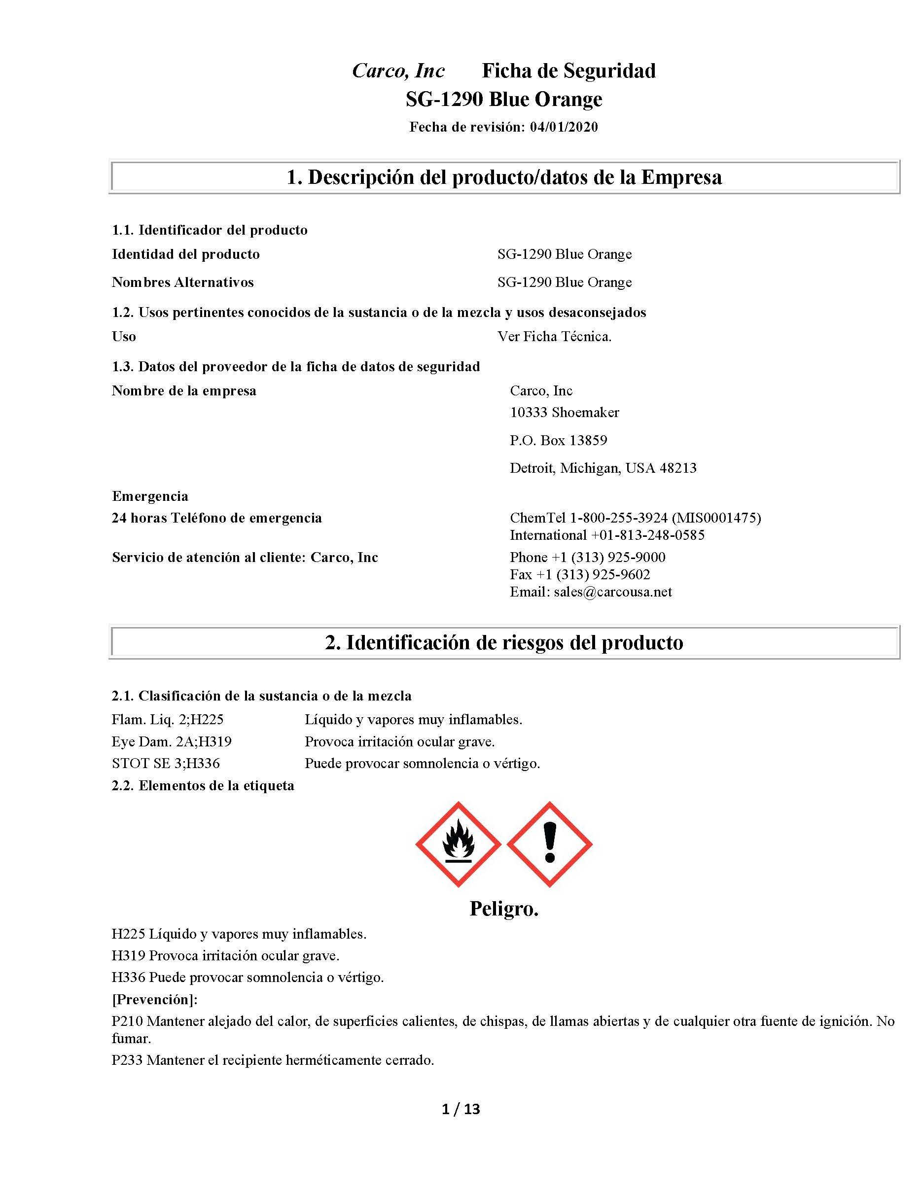 Safety Data Sheets (SDS) Spanish Archives Carco, Inc.