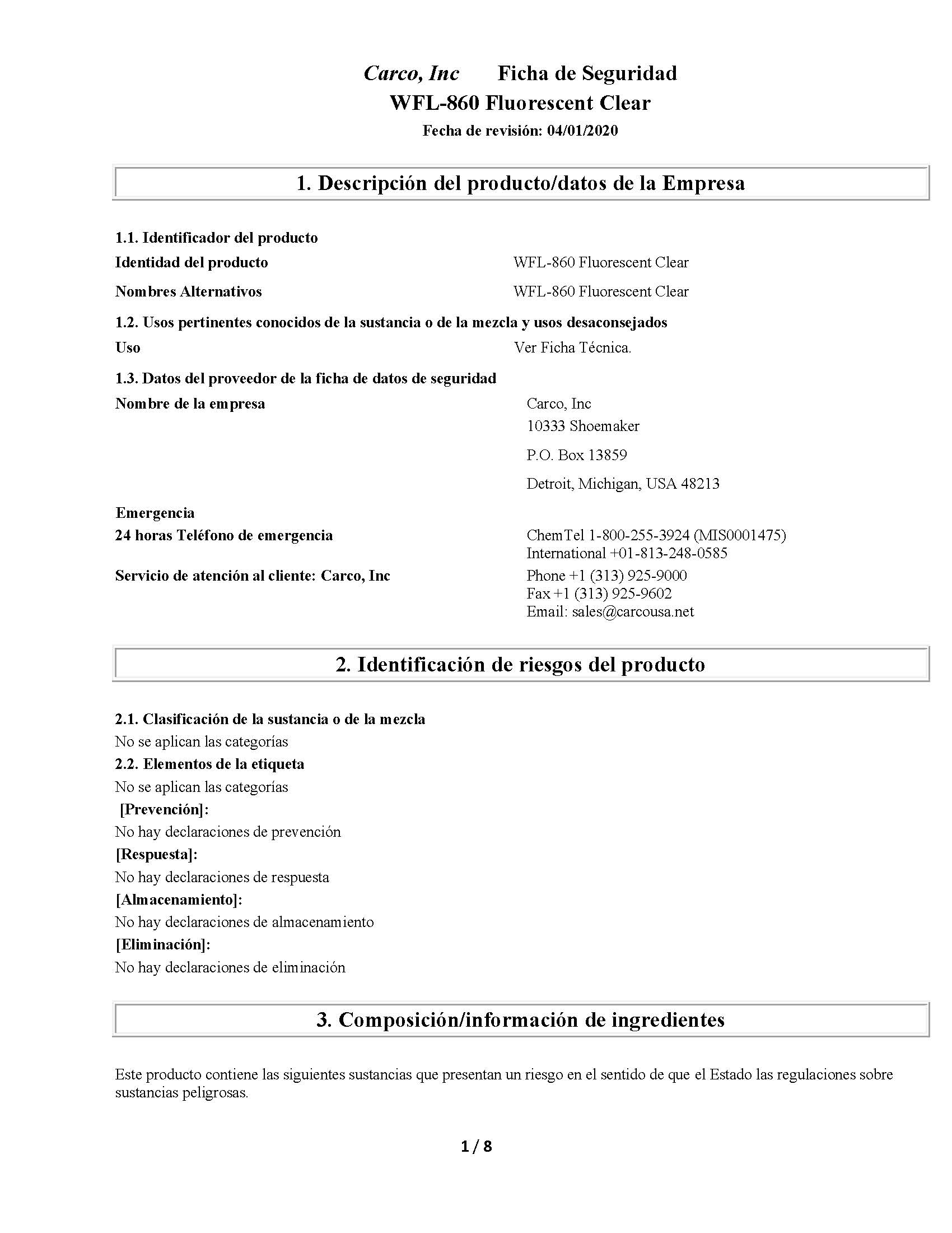 Safety Data Sheets (SDS) Spanish Archives Carco, Inc.