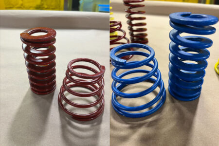 Two springs dyed different colors with Carco Dyes