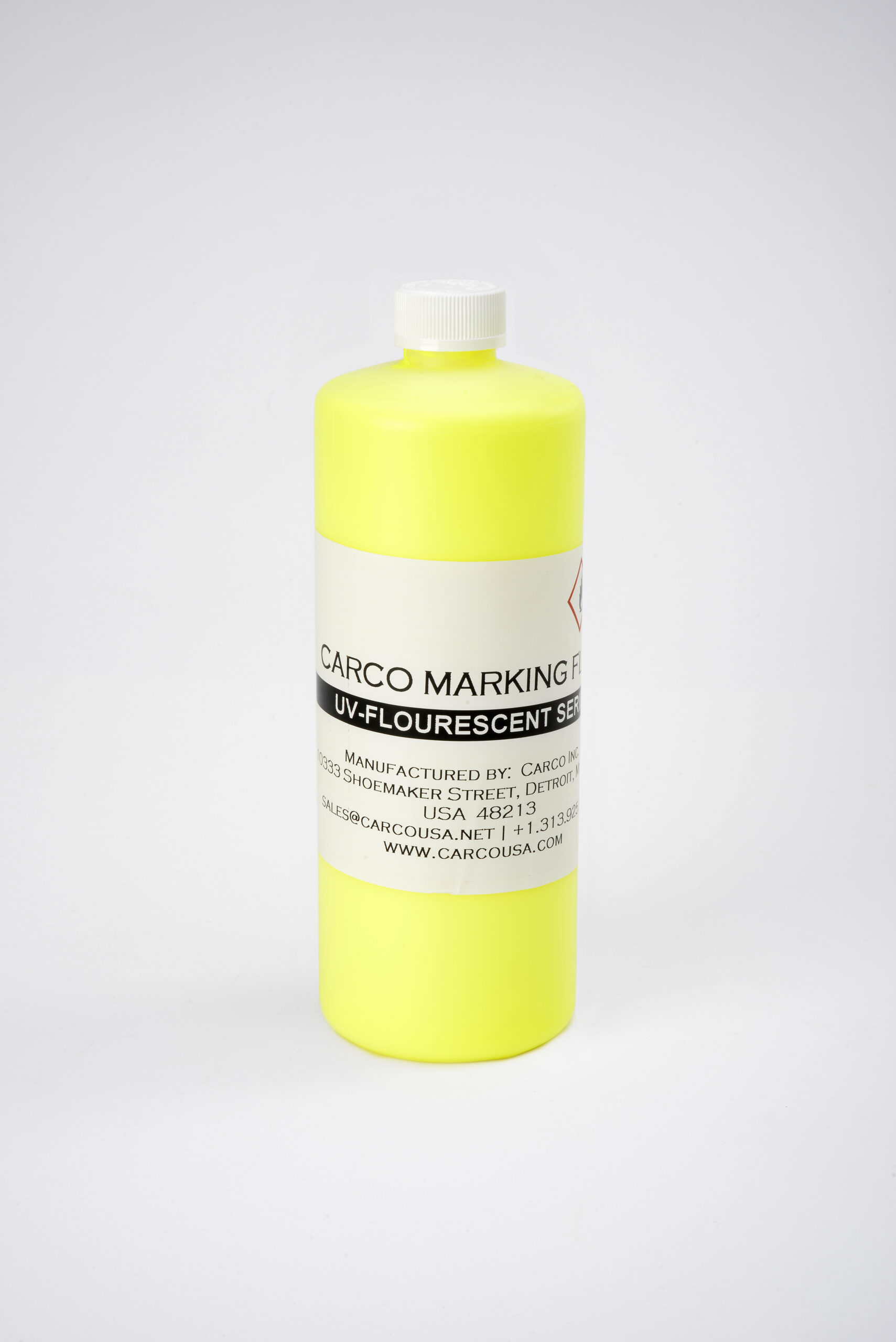 A yellow quart of UV fluorescent ink 